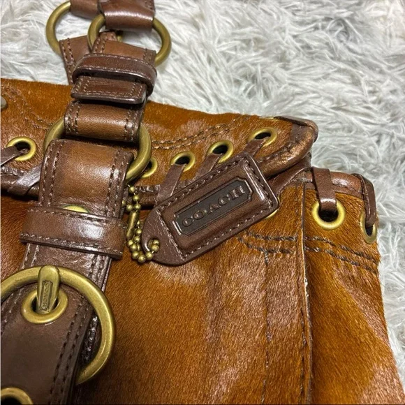 Coach Rare Limited Chelsea Abbey Calf Hair Satchel Brown Leather Laced Bag - Picture 4 of 14